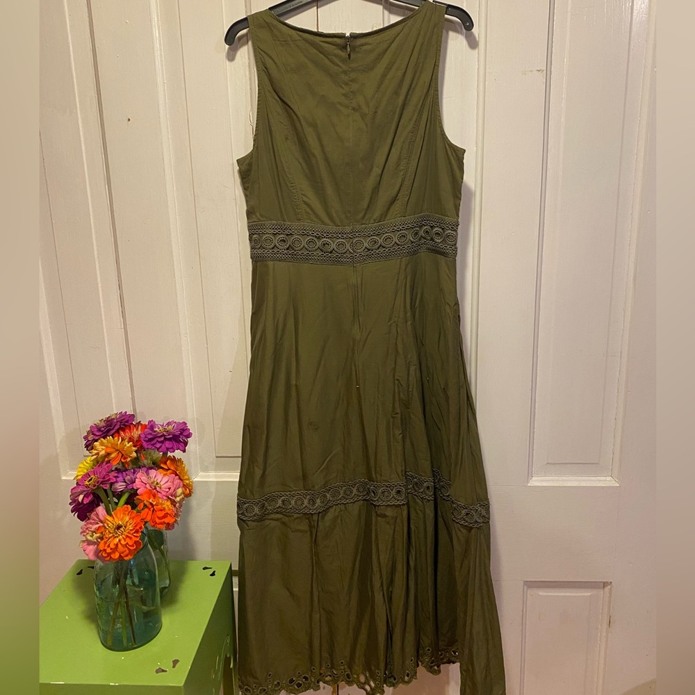 Olive summer cotton fitted maxi sundress